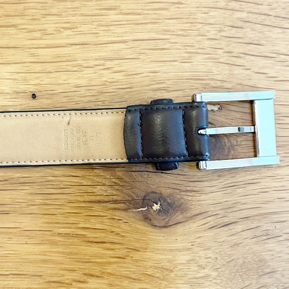 Faux Vegan Leather Men’s Casual Dress‎ Belt in Dark Brown SZ Medium 34-36